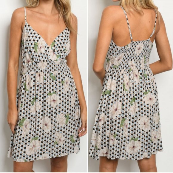 Blue & floral print dress - Picture 1 of 8